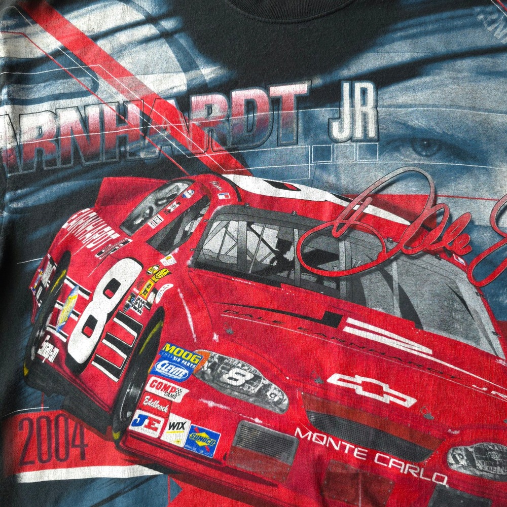 Vintage 2000s Chase Authentics Dale Earnhardt Jr T-shirt Large Black NASCAR AOP - Picture 6 of 10